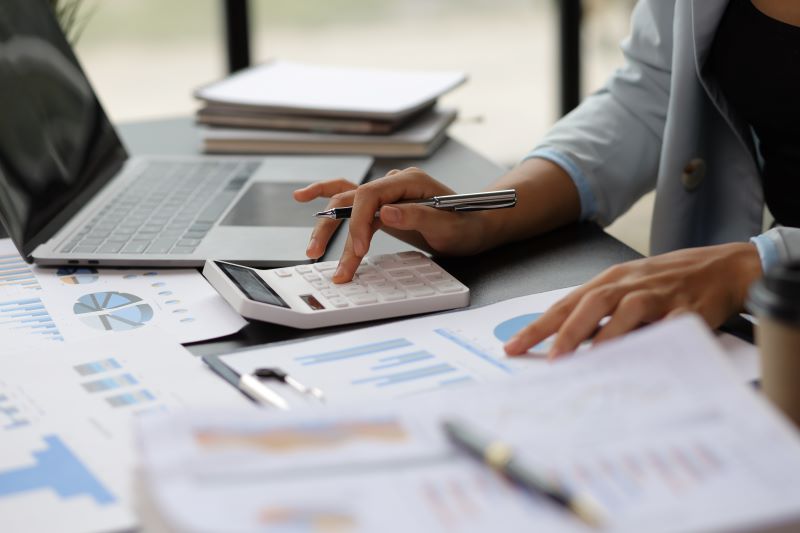 A controller works on budget reports and assesses profitability.